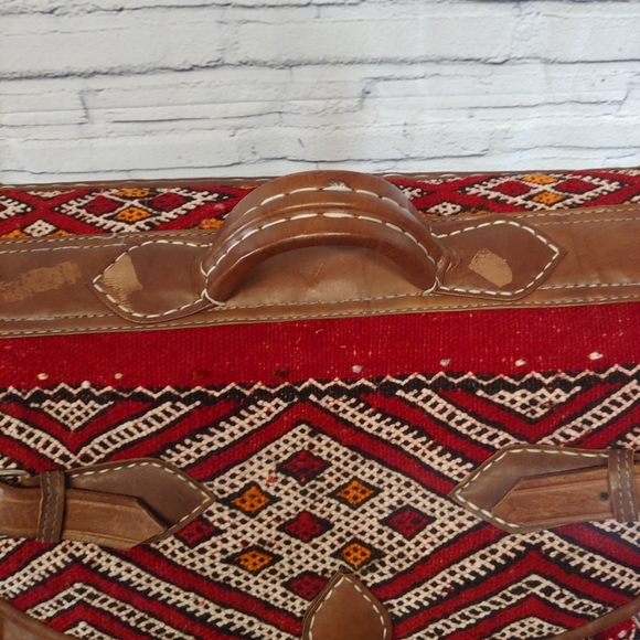 Moroccan Vtg Killim Leather Carry All Weekende - Picture 4 of 8